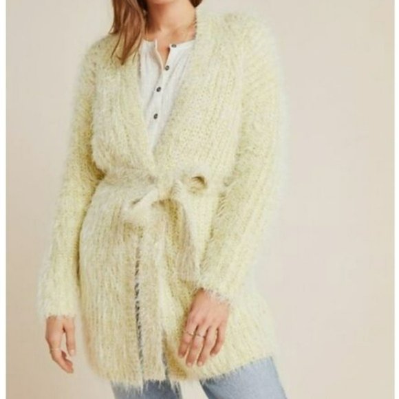 Anthropologie Sweaters - Anthropologie Larkin Yellow Shimmer Tie Front Cardigan -XS